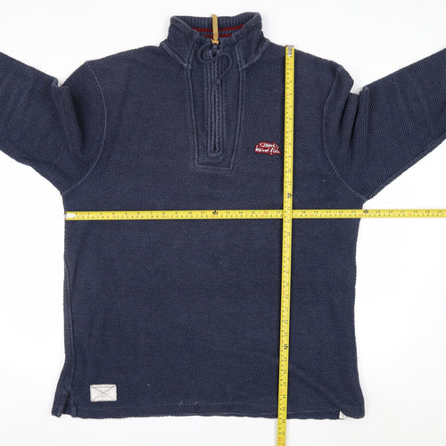 Weird Fish Mens Blue 1/4 Zip Waffle Knit Jumper Size L