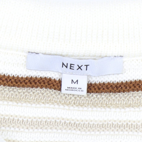 Next Men Beige Striped Collared Short Sleeve Pullover Jumper M