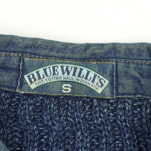 Blue Willi’s Men’s Blue Cable-Knit Henley Cotton Jumper S