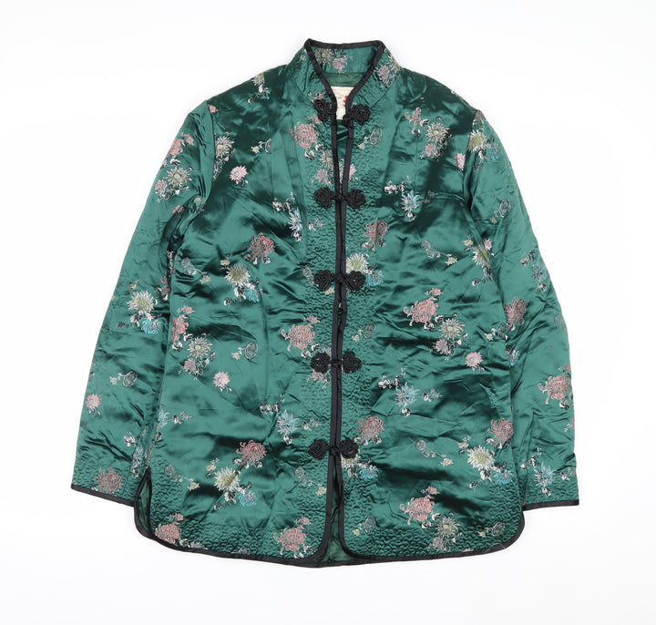 Peony Brand Women's Green Floral Embroidered Cardigan M