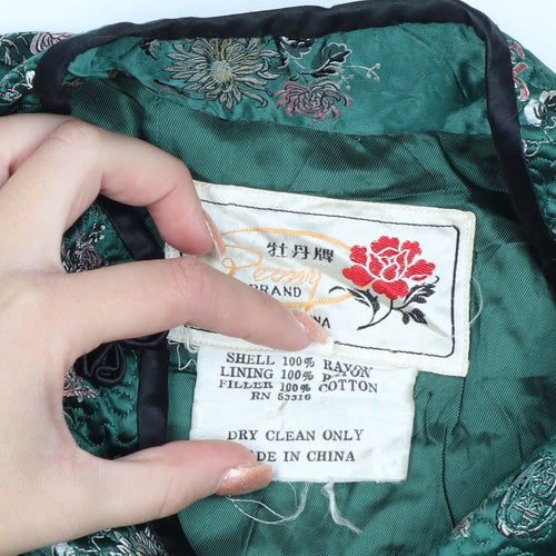 Peony Brand Women's Green Floral Embroidered Cardigan M