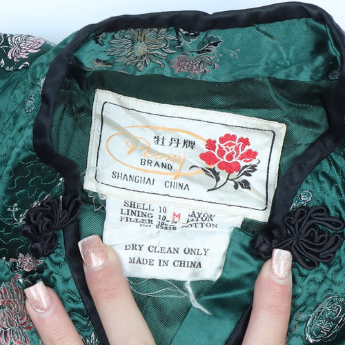 Peony Brand Women's Green Floral Embroidered Cardigan M