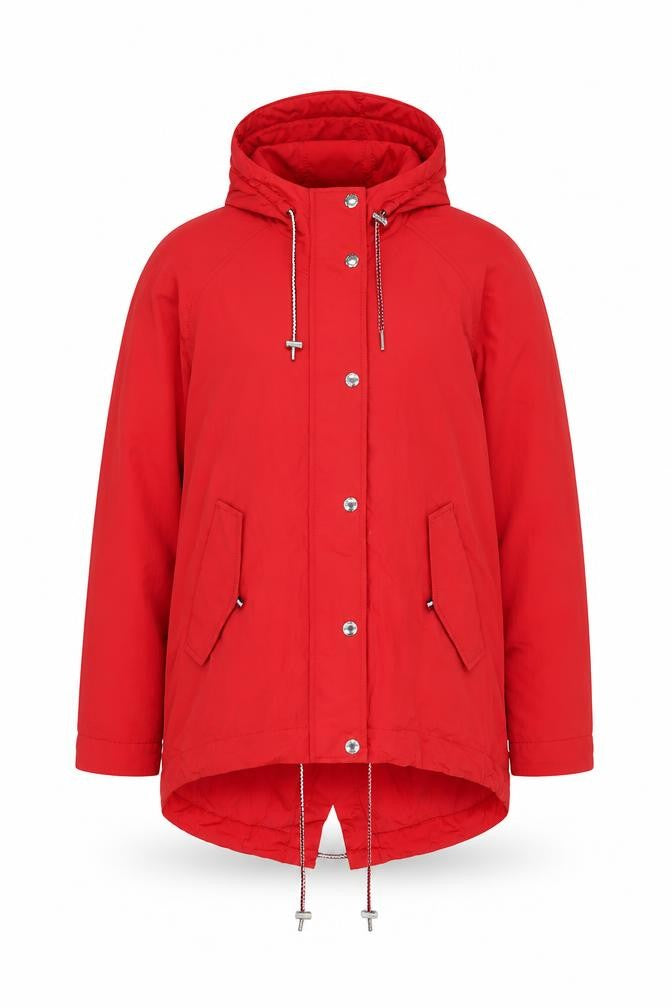 Front view of Tommy Hilfiger Men's Red Hooded Nylon Parka Jacket XS