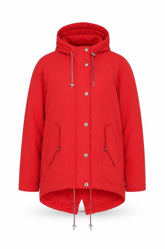 Front view of Tommy Hilfiger Men's Red Hooded Nylon Parka Jacket XS