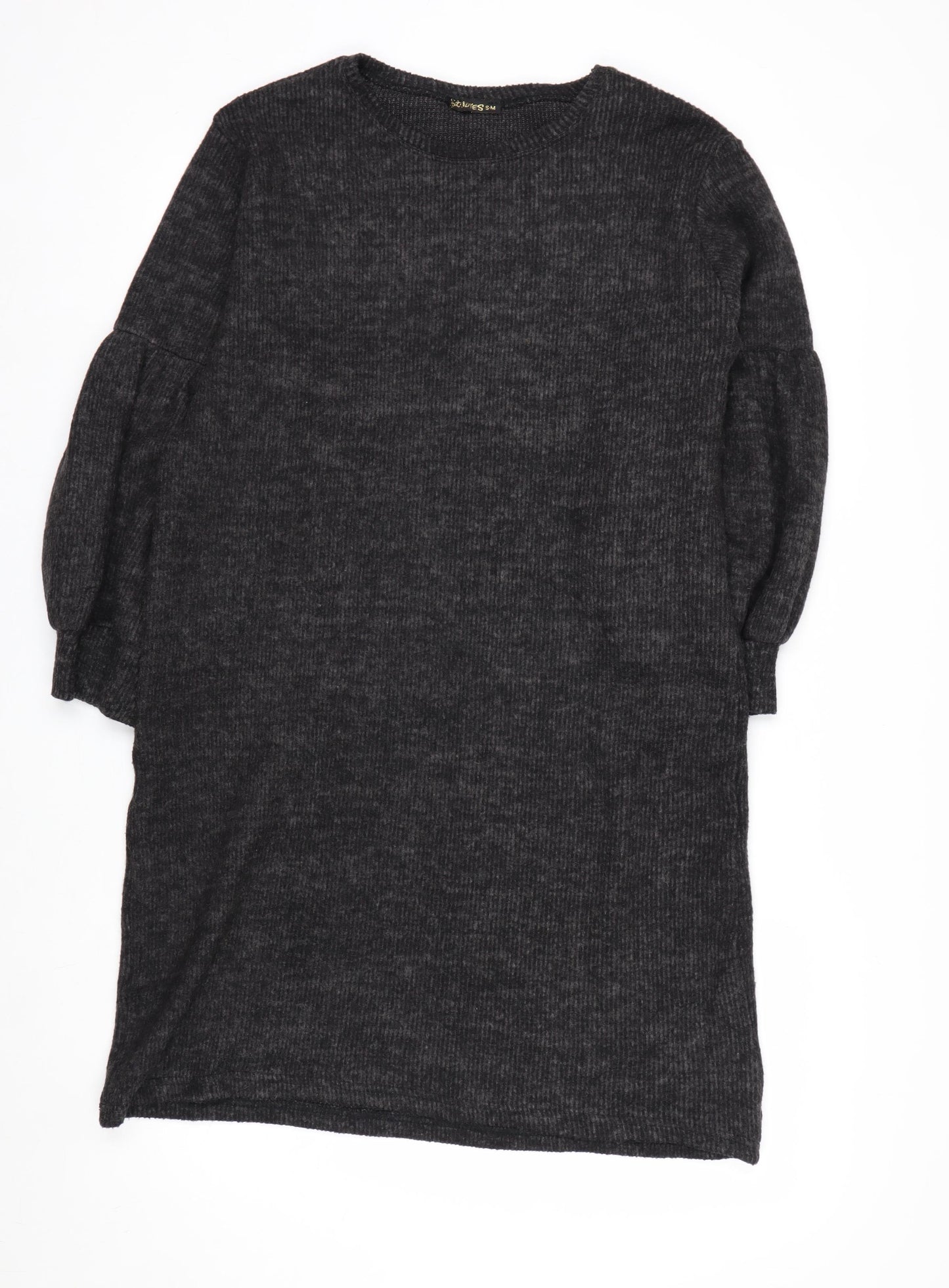 SADYESS Women Grey Knit Jumper Dress Size S Long Sleeve Crew Neck