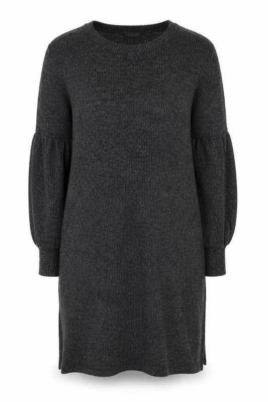 Front view of SADYESS Women Grey Knit Jumper Dress, size S, Long Sleeve Crew Neck