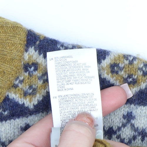 White Stuff Men's Mustard Fair Isle Wool Jumper Small Crew Neck Knit