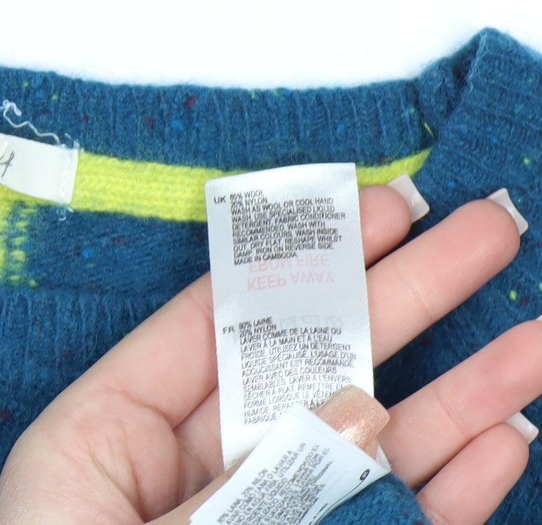 White Stuff Women's Blue Wool Knit Jumper UK 12 Crew Neck