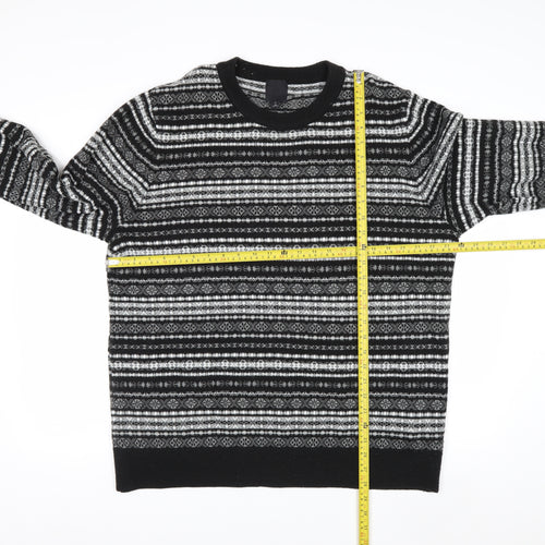 H&M Men's Black Fair Isle Knit Jumper XL Crew Neck Acrylic