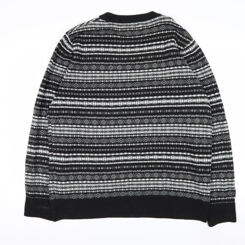H&M Men's Black Fair Isle Knit Jumper XL Crew Neck Acrylic