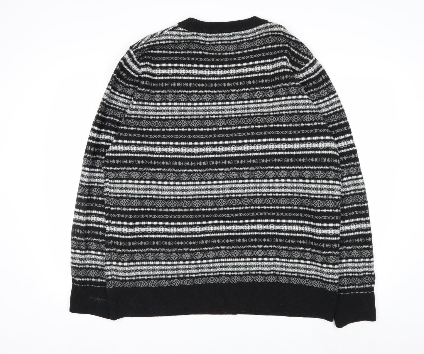 H&M Men's Black Fair Isle Knit Jumper XL Crew Neck Acrylic