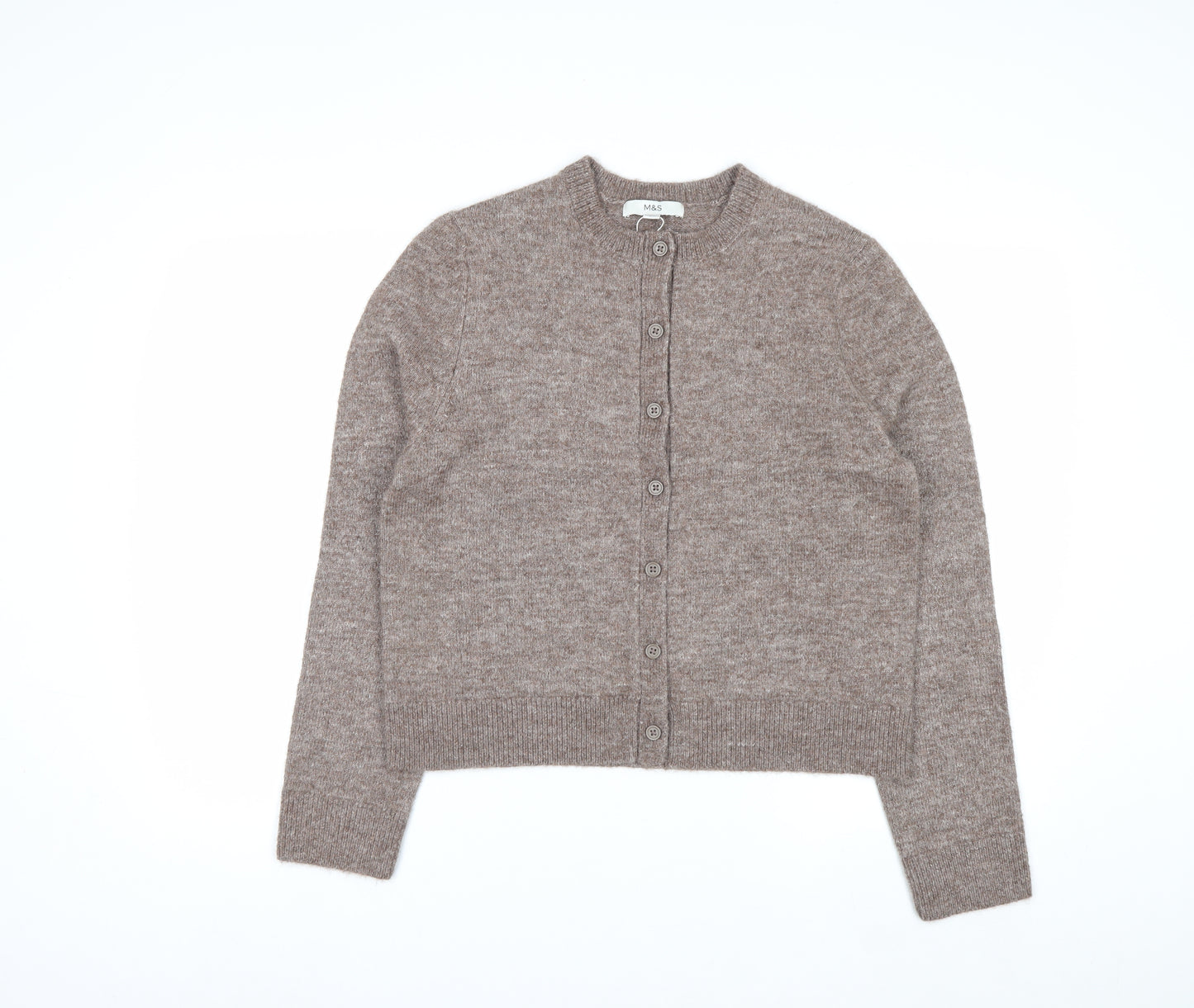 Marks and Spencer Women's Beige Crew Neck Button Cardigan M