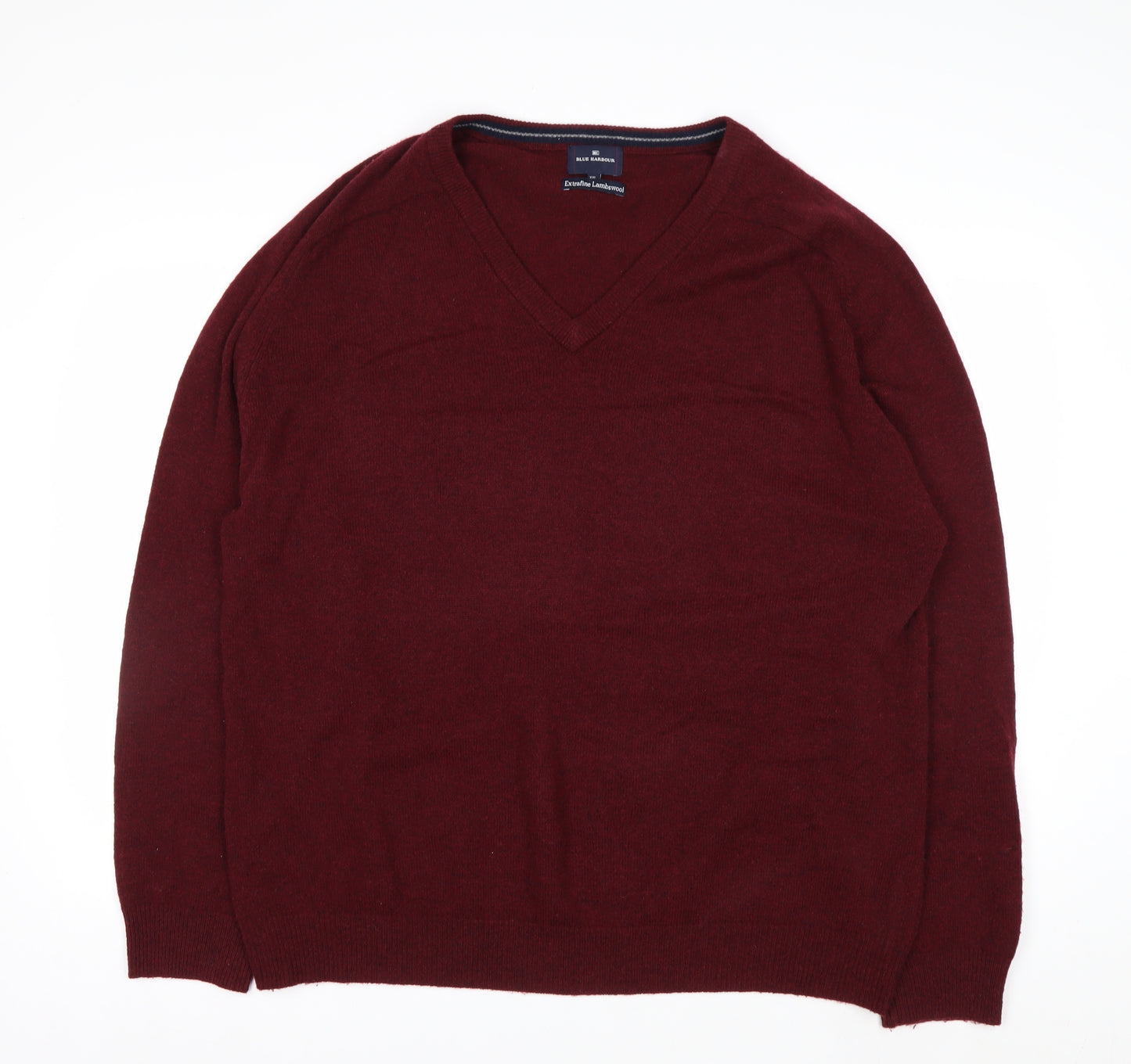 Marks and Spencer Blue Harbour Men's Red 2XL V-Neck Lambswool Jumper