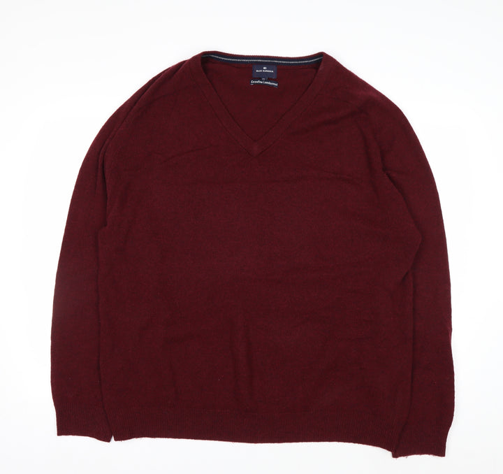 Marks and Spencer Blue Harbour Men's Red 2XL V-Neck Lambswool Jumper