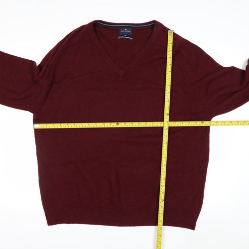 Marks and Spencer Blue Harbour Men's Red 2XL V-Neck Lambswool Jumper
