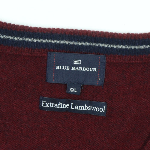 Marks and Spencer Blue Harbour Men's Red 2XL V-Neck Lambswool Jumper