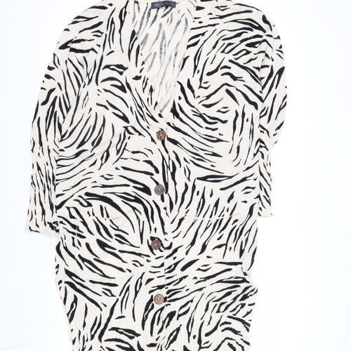 Marks and Spencer Women Beige Animal Print Viscose Linen Cardigan L