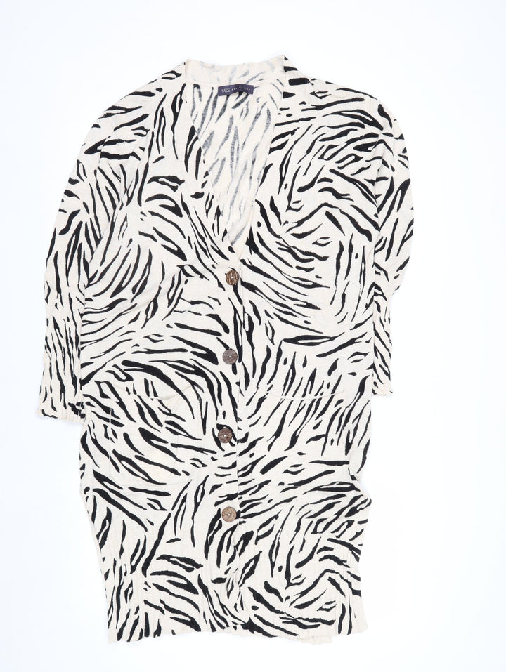 Marks and Spencer Women Beige Animal Print Viscose Linen Cardigan L