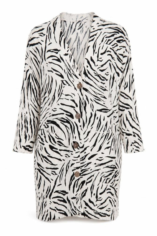 Front view of Marks & Spencer Women Beige Animal Print Viscose Linen Cardigan L