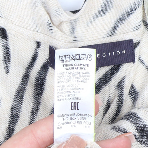 Marks and Spencer Women Beige Animal Print Viscose Linen Cardigan L