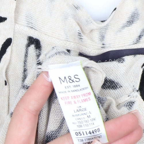 Marks and Spencer Women Beige Animal Print Viscose Linen Cardigan L