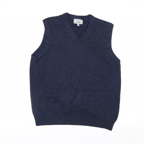 Marks and Spencer Men's Blue Cotton Sleeveless V-Neck Vest Jumper Size S