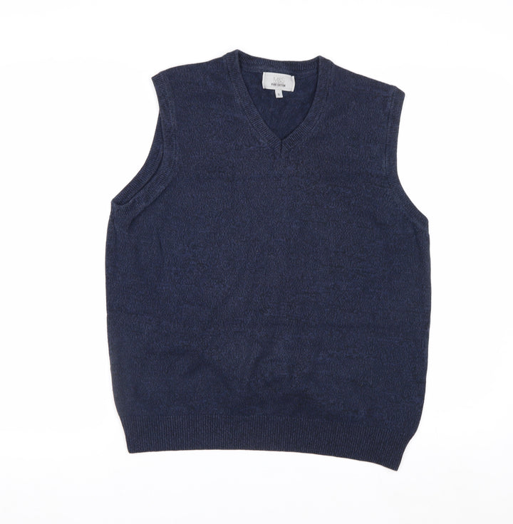 Marks and Spencer Men's Blue Cotton Sleeveless V-Neck Vest Jumper Size S