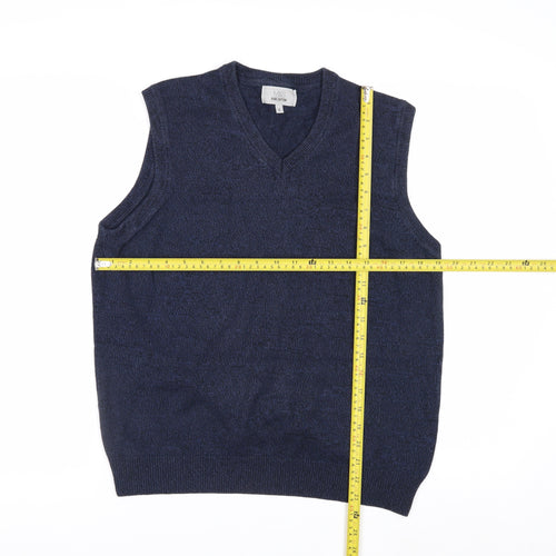 Marks and Spencer Men's Blue Cotton Sleeveless V-Neck Vest Jumper Size S