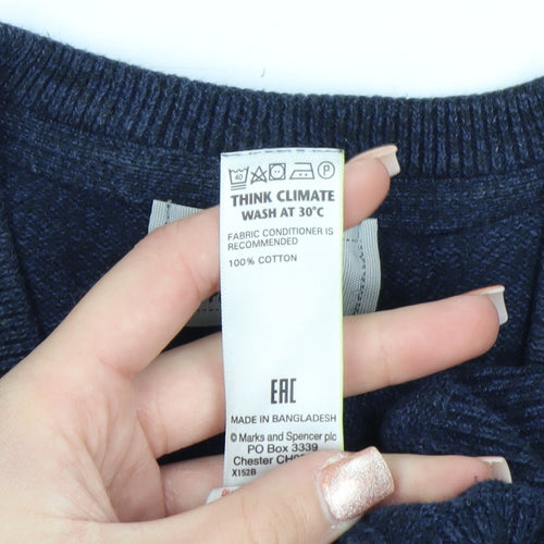 Marks and Spencer Men's Blue Cotton Sleeveless V-Neck Vest Jumper Size S