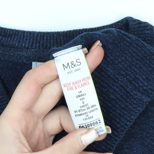 Marks and Spencer Men's Blue Cotton Sleeveless V-Neck Vest Jumper Size S