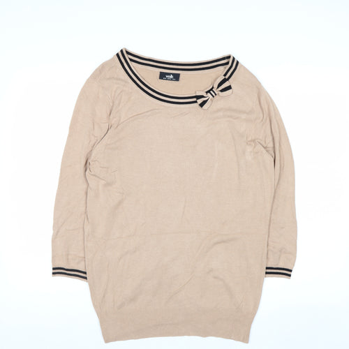 Wallis Women’s Beige 3/4 Sleeve Bow Trim Boat Neck Jumper Size 16