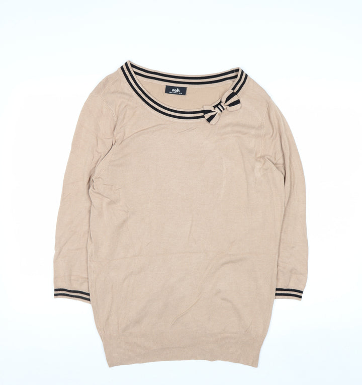Wallis Women’s Beige 3/4 Sleeve Bow Trim Boat Neck Jumper Size 16