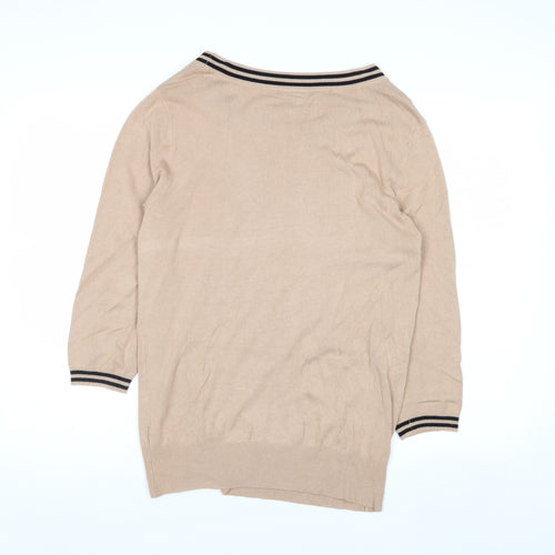 Wallis Women’s Beige 3/4 Sleeve Bow Trim Boat Neck Jumper Size 16