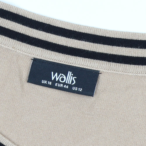 Wallis Women’s Beige 3/4 Sleeve Bow Trim Boat Neck Jumper Size 16