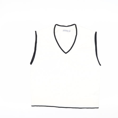 Stradivarius Women's White V-Neck Sleeveless Knit Vest Size 8