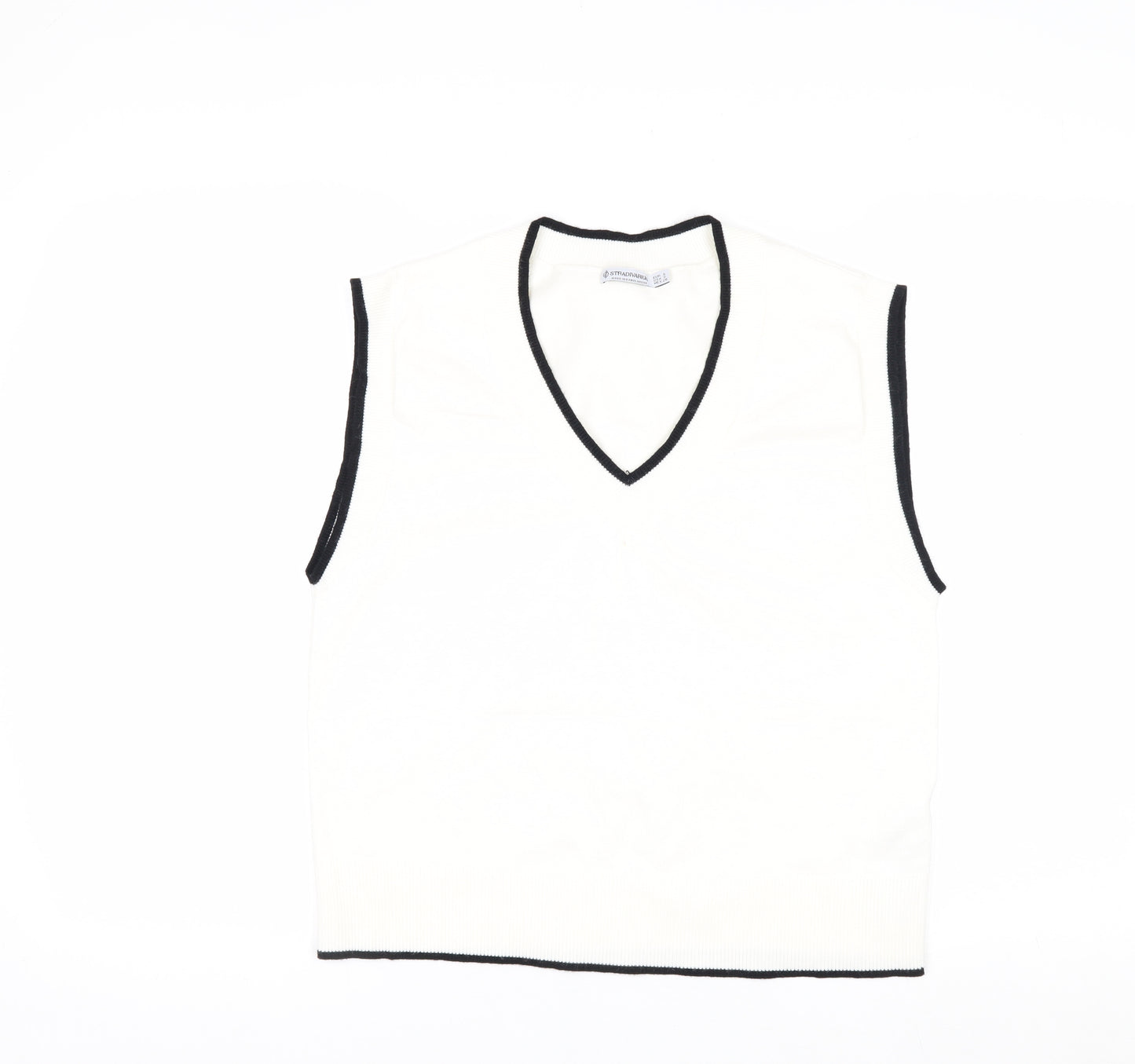 Stradivarius Women's White V-Neck Sleeveless Knit Vest Size 8