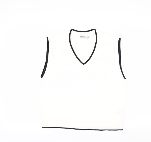 Stradivarius Women's White V-Neck Sleeveless Knit Vest Size 8