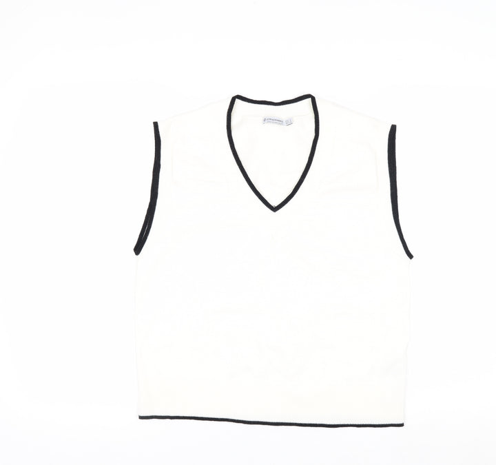 Stradivarius Women's White V-Neck Sleeveless Knit Vest Size 8