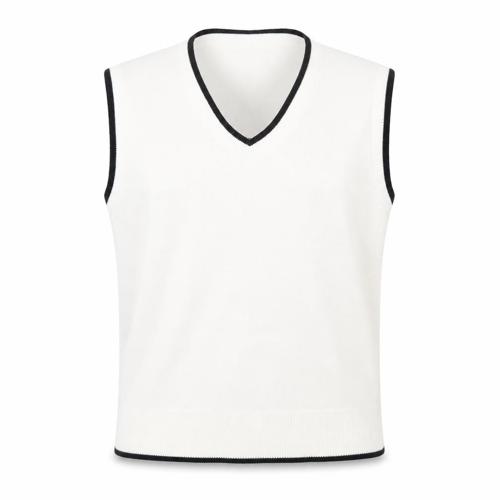 Front view of Stradivarius Women's White V-Neck Sleeveless Knit Vest, size 8
