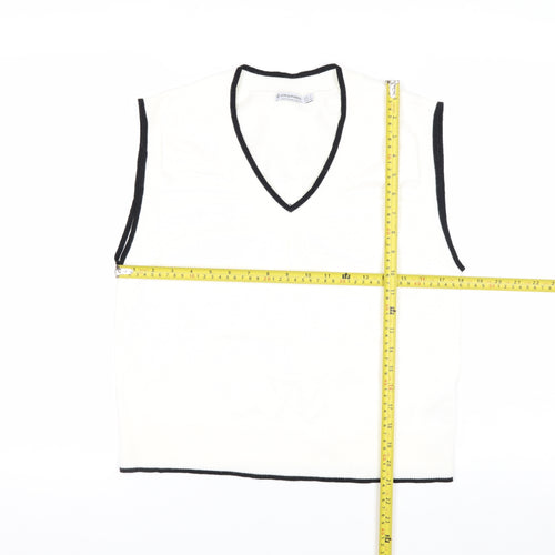 Stradivarius Women's White V-Neck Sleeveless Knit Vest Size 8