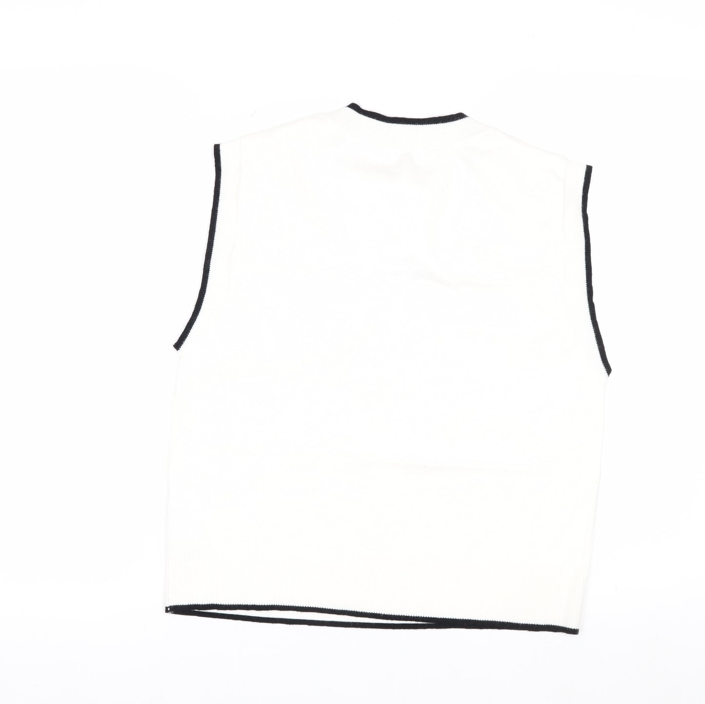 Stradivarius Women's White V-Neck Sleeveless Knit Vest Size 8