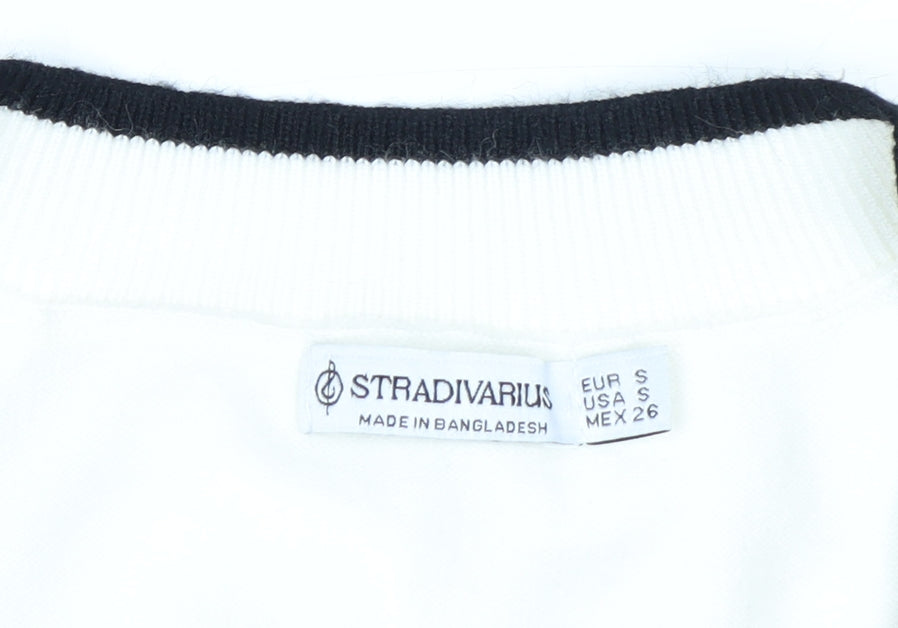 Stradivarius Women's White V-Neck Sleeveless Knit Vest Size 8