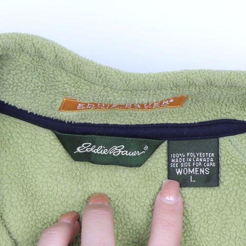 Eddie Bauer Womens Green Fleece Full Zip Jacket Size L Polartec Wind Pro