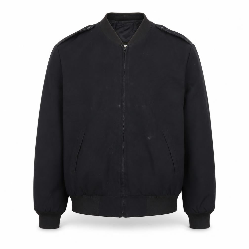 Front view of Neptune Garment Co. Men's Black Wool Blend Bomber Jacket, size 42
