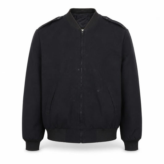 Front view of Neptune Garment Co. Men's Black Wool Blend Bomber Jacket, size 42