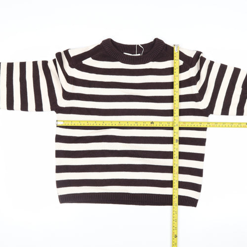 Marks and Spencer Women Brown Striped Crew Neck Cotton Jumper Size S