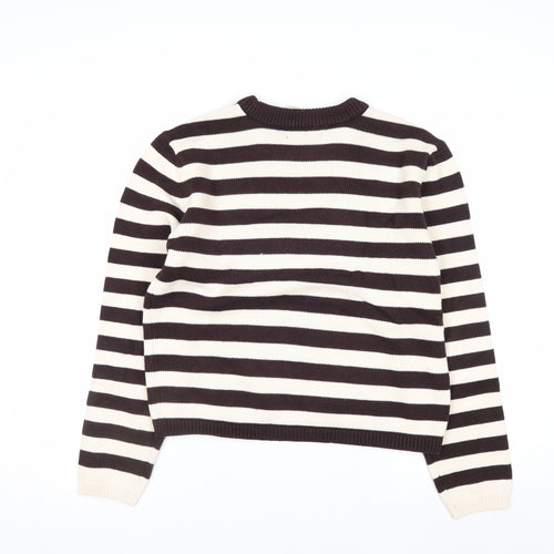 Marks and Spencer Women Brown Striped Crew Neck Cotton Jumper Size S