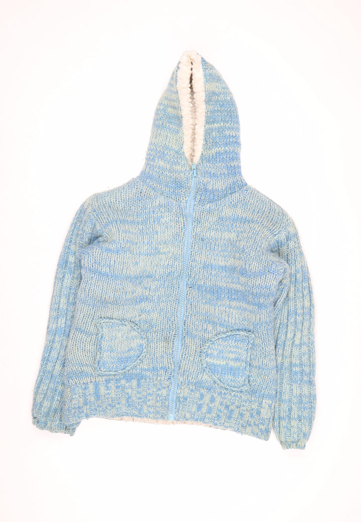 Joe Browns Women Blue Wool Hooded Chunky-Knit Full Zip Jumper M