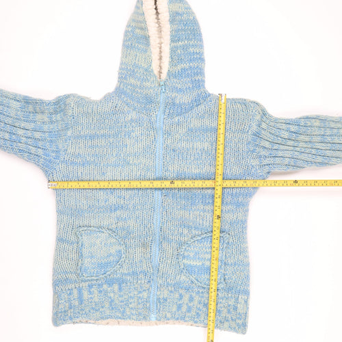 Joe Browns Women Blue Wool Hooded Chunky-Knit Full Zip Jumper M