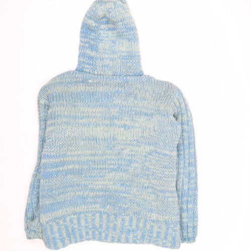 Joe Browns Women Blue Wool Hooded Chunky-Knit Full Zip Jumper M